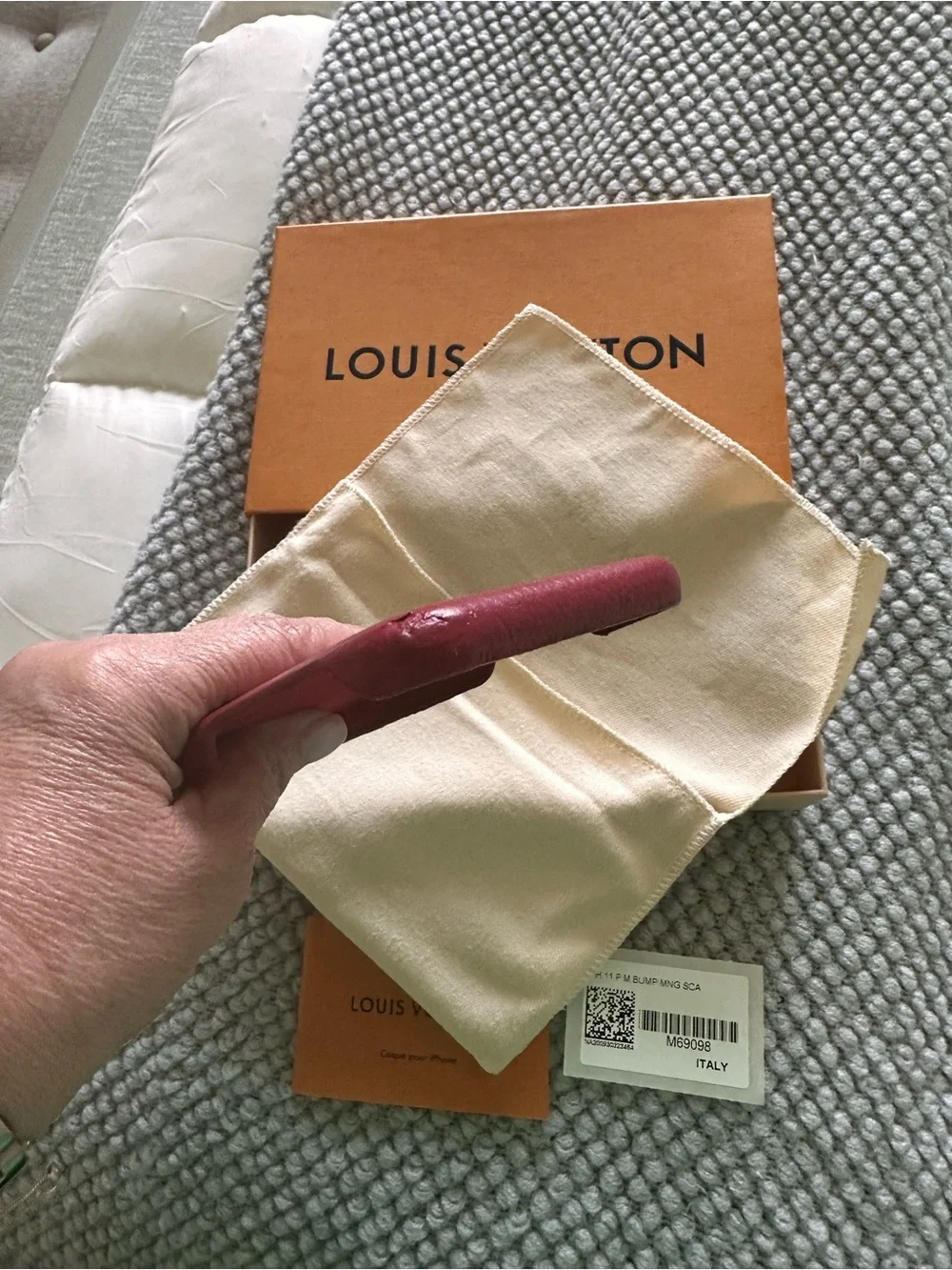 Louis Vuitton Red Leather iPhone Case with Monogram Card Pocket